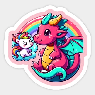 Enchanting Duo: Dragon and Baby Unicorn Delight Sticker